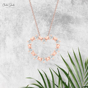 Colgante elegante 0,30 CTW de diamantes de la mejor calidad para novia, colgante de boda de corazón de halo de oro macizo de 14K en B2B, ofertas al por mayor - Product Image 1