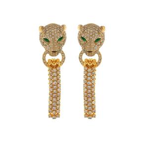 Lujosos pendientes de pantera de diseño hechos en oro de 14 quilates con diamantes reales de pureza, accesorio impresionante para elevar cualquier atuendo, joyería de moda - Product Image 1