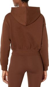 Sweat-shirt à capuche court marron pour femme, couleur unie, manches longues, tricoté, avec poches, pour l'automne - Product Image 6