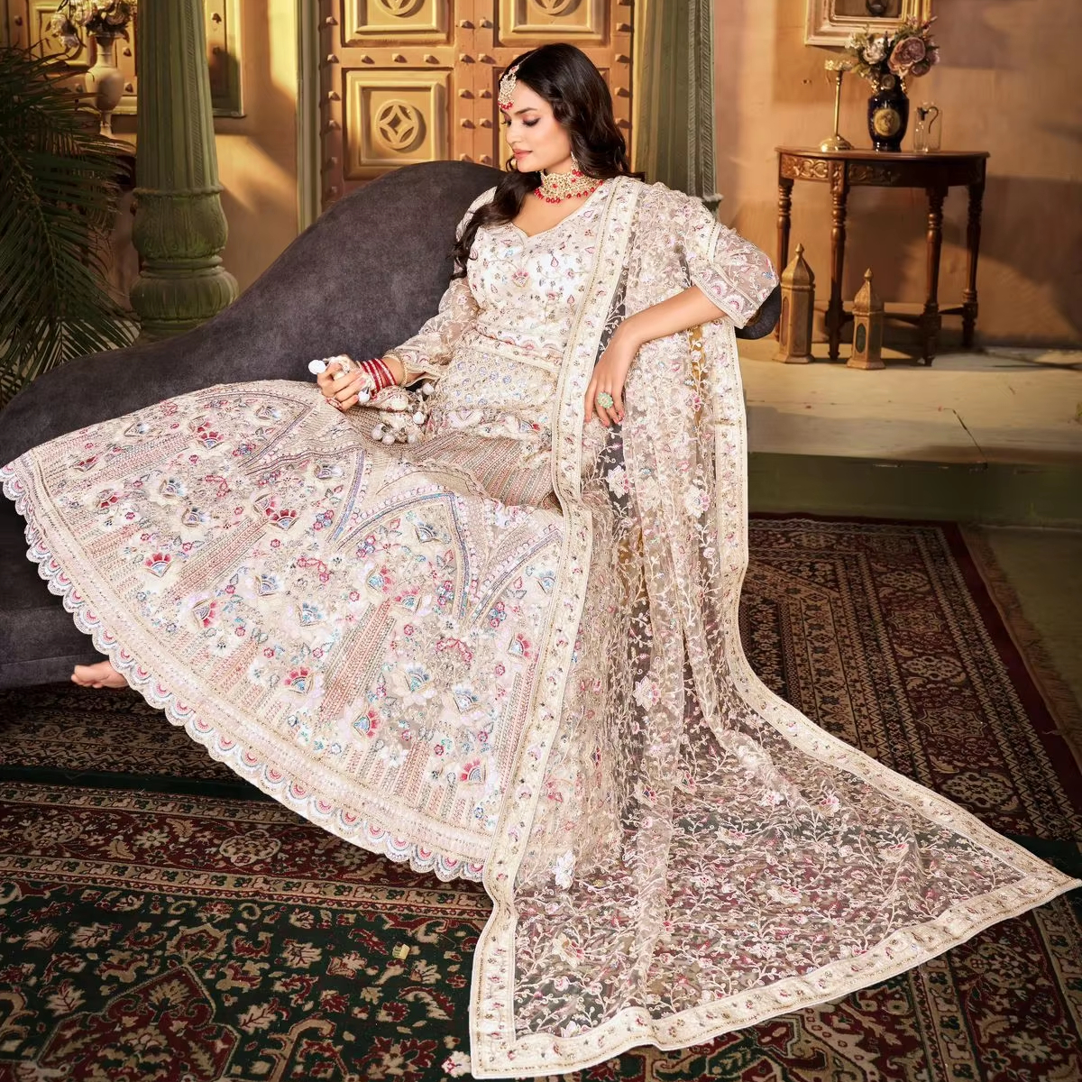 green emerald velvet dress Indian Bridal Wear