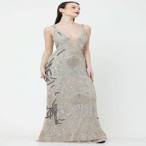 Vestido de Diseñador de Grado Superior con Lentejuelas Brillantes y Cuentas Bordadas a Mano para Bodas en la Playa y Eventos en Resorts para Exportación al por Mayor - Product Image 3