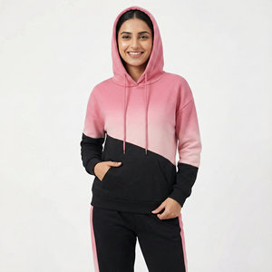 Custom Logo Women's Stylish Patchwork Hoodies Two Tone Color Block Streetwear Pullover Oversized Drop Shoulder Fleece Hoodies - Product Image 1