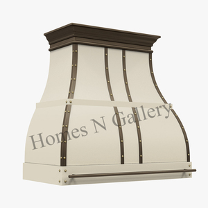 Hotte de cuisine murale en acier inoxydable, finition personnalisée, avec sangles et rivets, style ferme traditionnel, forme cloche, pour foyer - Product Image 6