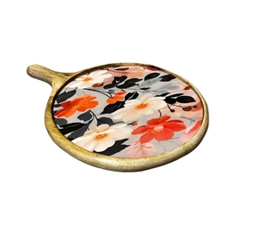 Plateau à pizza Coral Bloom Planche à découper ronde en bois avec poignée pour la cuisine Plateau décoratif pour fromage - Product Image 4