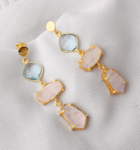 มูนสตันธรรมชาติพร้อมต่างหูท็อปาสสีน้ําเงิน ต่างหูห้อยเงินแท้ 925 - Product Image 2