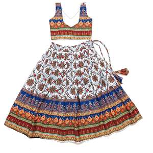Shoryam Fashion Filles Enfants Vêtements ethniques traditionnels Ensemble Lehenga Choli bleu Impression numérique Entièrement cousu Polyester Fête festive - Product Image 2