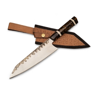 Juego de Cuchillos de Cocina de 5 Piezas Hechos a Mano de Alta Calidad y Ecológicos, Hoja de Acero Inoxidable Grabada, Mango de Resina, Funda de Cuero - Product Image 1