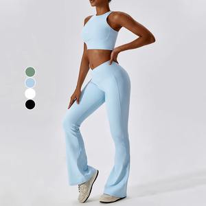 Conjunto Deportivo para Mujer con Logotipo Personalizado, Espalda Descubierta, Ajustado, de Secado Rápido, Top de Yoga y Pantalones Anchos Acampanados para Gimnasio y Entrenamiento - Product Image 5