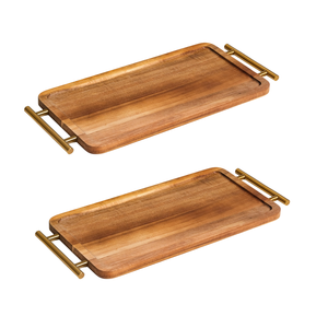 Plateau de service rectangulaire en bois d'acacia Vente en gros Plateau de service pour dessert biscuit collation fruits Assiettes en bois élégantes - Product Image 2