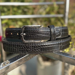 Ceinture en cuir marron gravée crocodile avec boucle ardillon en fer personnalisable, largeur 3,5 cm, longueur 120 cm, broderie imprimée par transfert thermique - Product Image 1