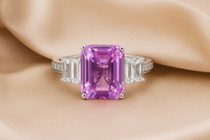 Anillo de Compromiso con Zafiro Rosa Corte Esmeralda, Plata de Ley 925, Zafiro Rosa de Laboratorio, Anillo de Boda Vintage, Regalo de Navidad - Product Image 2