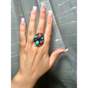 Emer Thompson Opal <b>Ring</b> Multi-Color Stone and Sterling <b>Silver</b> Bezel Set Size 10.5 <b>Statement</b> Geometry Design Everyday Wear - Product Image 5