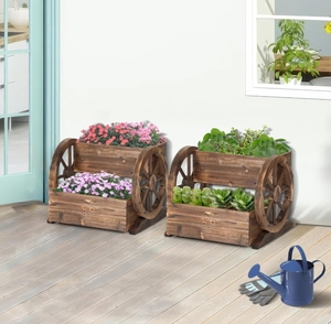 Wagon en <span class=keywords><strong>bois</strong></span> <span class=keywords><strong>jardinière</strong></span> avec roues chariot de jardin décoratif pour fleurs herbes légumes intérieur extérieur Patio ferme décor - Product Image 5