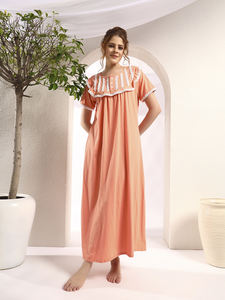 Camisón de Encaje 100% Algodón para Mujer, Manga Media, Largo Completo, Tejido Transpirable, Cuello Sólido, Elegante, Primavera, Otoño, Verano - Product Image 2