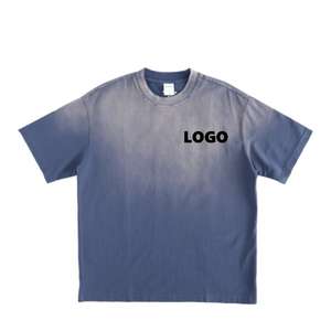 Sun Faded Enzyme Stone Washed Personnalisé Acide Stonewash Vintage Rétro T-shirts Boxy Blanc Distressed Surdimensionné Hommes T-shirts - Product Image 1