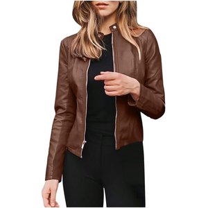 2025 liquidación mujer Chaqueta corta de piel sintética con cremallera Moto Biker Slim Fit chaquetas abrigo ligero Bolero motocicleta prendas de vestir - Product Image 1