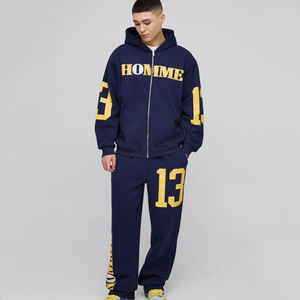 Tracksuit for Men Hoodies and Flared Sweat Pants Set Printed <b>Distressed</b> Hoodie Sweat Suit Sets Cotton Winter Sun Faded Acid Wash - Product Image 1