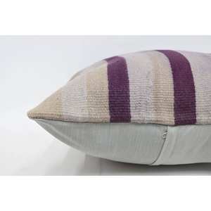 Almohada de retazos Ikat de lana a rayas Vintage púrpura, cojín decorativo tejido de 24x24 pulgadas para ropa de cama o uso en el suelo de la sala de estar - Product Image 5