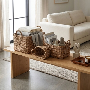 Natural Banana Bark <b>Storage</b> <b>Basket</b> Set <b>Rectangular</b> Open Grid Arch Handle Tabletop Organizer Bin Setup Pure Art Room Decor Craft - Product Image 6