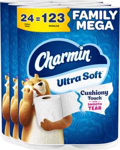 CharminUltra Soft Cushion Touch Toilet Paper, 24 Family Mega <b>Rolls</b> = 123 Regular <b>Rolls</b> - Product Image 4