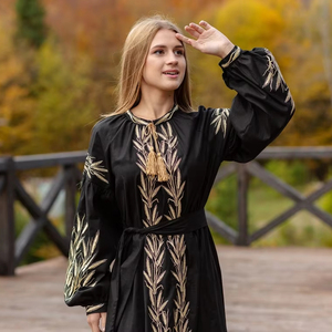 Maxi vestido bordado de primavera para mujer de algodón de manga larga con diseño vintage de calidad superior para mujer - Product Image 1