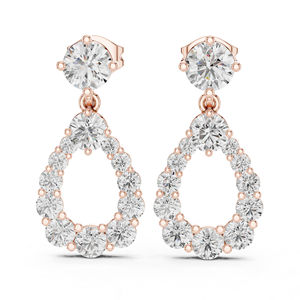 Boucles d'oreilles pendantes de mariée plaquées or blanc 14 carats avec diamants ronds de laboratoire – Boucles d'oreilles de mariage |   Nouveau diamant cultivé - Product Image 2