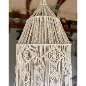Lustre en macramé bohème chic avec abat-jour à franges, luminaire suspendu pour la décoration de la pièce, luminaire suspendu de taille moyenne - Product Image 3