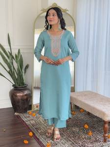 Conjunto de viscosa Chanderi bordado Kurta para Mujer | JEquard Dupatta & Chanderi Bottom | Traje de fiesta de boda india - Product Image 3