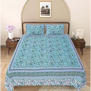 Turquoise Blue Floral Printed <b>King</b>-<b>Size</b> Double Bedsheet 2 Pillow Covers 3-Piece Comforter Set Home Stitched Technique Massaging - Product Image 2