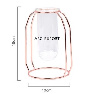 <b>Set</b> of 2 Different Size Metal and Glass Flower Vases Golden Wire With Hanging Modern Wedding Party Decorative Flower Vases - Product Image 5