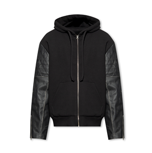 2025 dernière conception 100% coton pull à capuche avec manches en cuir respirant motif solide broderie 3D Styles d'hiver - Product Image 1