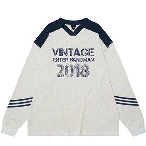 Felpa personalizzata a maniche lunghe di alta qualità con scollo a V con Logo sportivo stile felpa a tracolla Vintage camicia Streetwear - Product Image 2