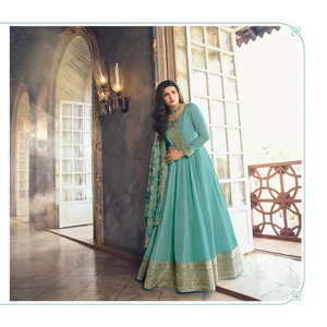 Robe traditionnelle indienne à la mode Piswa Anarkali Kurta Dupatta costume de mariage broderie naturelle travail pour femmes fêtes de filles événements - Product Image 1