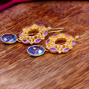 Pendiente de topacio hidro rosa, Plata de Ley 925, piedras preciosas, chapadas en oro, pareja de mujeres, boda minimalista preciosa - Product Image 5