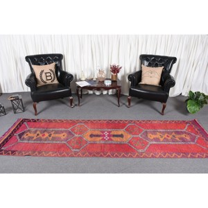 พรมปูพื้นตุรกีขนาดใหญ่2.9 x 10.1ft สีส้มแบนผ้ายางปอกระเจาสำหรับวัยรุ่นเย็บปะติดลวดลายสำหรับโถงทางเดิน - Product Image 2