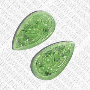 Hermosa serpentina tallada crisoprasa verde Natural corte de pera Mughal tallado CAMBIO DE Color múltiples usos de joyería par a granel - Product Image 1