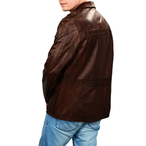 Chaqueta de cuero marrón para hombre, abrigo supersuave y elegante, totalmente personalizada con 100% chaquetas abotonadas de piel de vaca originales - Product Image 2