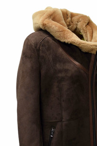 Chaqueta de Invierno de Piel de Oveja Genuina para Mujer, Corte Entallado, Cierre Largo con Cremallera, Cuello de Piel, con Proceso de Esquilado - Product Image 3