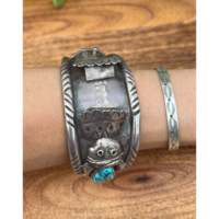 Brazalete Vintage Navajo de Turquesa y Plata de Ley, Joyería Cultural Coleccionable