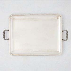 Modern <b>Sand</b>-Cast Metal Serving Tray Large Square <b>Silver</b> Decorative Tray with Integrated Handles Catering Platter Minimalist Tray - Product Image 2