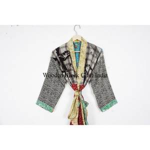 Vintage Silk <b>Sari</b> Kimono Hot Beach Wear Women Floral Printed Kimono Robe Sexy Silk Robes Patchwork Silk Kimono <b>Dress</b> - Product Image 2