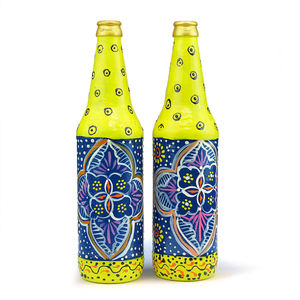 Handpainted <b>Glass</b> <b>Bottle</b> for Home <b>Decor</b> Made in India - Product Image 4