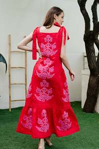 Vestido largo con bordado floral bohemio de manga larga, vestido holgado estilo étnico Vintage para mujer - Product Image 5