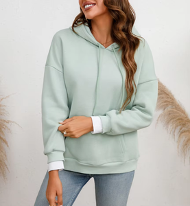 Sudadera con capucha lisa con logotipo personalizado de peso pesado, ropa de calle de gran tamaño con hombros caídos, sudaderas con capucha para mujer - Product Image 1