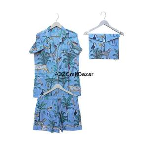 Ensemble de pyjama court à manches courtes pour femmes, imprimé numérique à motifs floraux, col en V, cordon de serrage, 100% coton, respirant, séchage rapide - Product Image 5