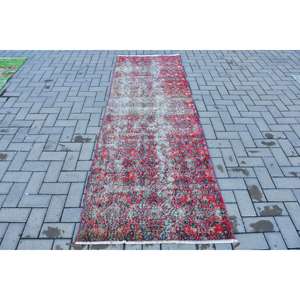 3x8.5 ft Turkish Rug, Vintage <b>Runner</b> Rug, <b>Red</b> Blue Floral Rug - Product Image 1