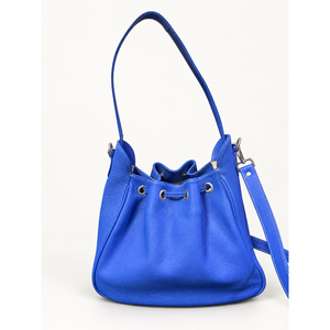Bolso de cuero de grano completo azul real para mujer con cordón ajustable y correa para el hombro - Product Image 4