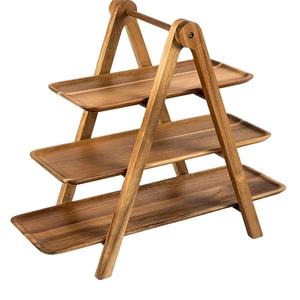 Servir comida o pastel servingr 3 niveles al por mayor madera de acacia soporte de pastel de alta calidad soporte creativo moderno pastel y repostería soporte - Product Image 1