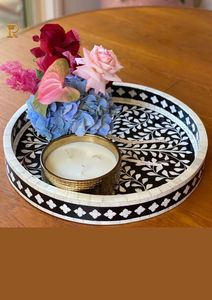 Plateau de service décoratif artisanal indien en incrustation d'os, style Art déco, pour mariage, Diwali, Ramadan et Eid - Product Image 2