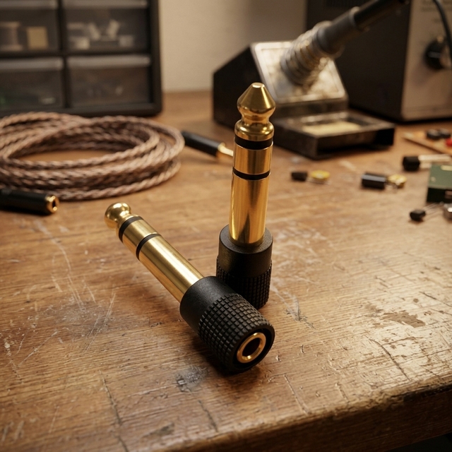 6.35MM 1/4 Male 3.5MM 1/8 Female 3-Pole Stereo Plug Gold/Black Copper Audio Adapter Microphone Use Short Circuit Protection